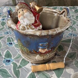 Festive Ceramic Bucket with pop up Santa and Snowman design